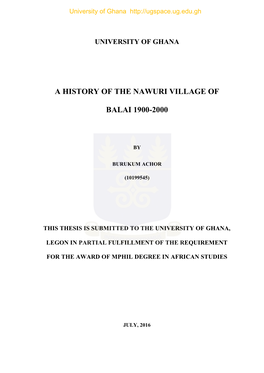 A History of the Nawuri Village of Balai 1900-2000