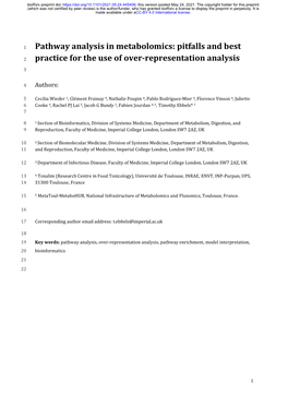 Pathway Analysis in Metabolomics: Pitfalls and Best Practice for the Use of Over-Representation Analysis