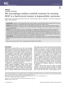 M2 Macrophages Mediate Sorafenib Resistance by Secreting HGF in a Feed-Forward Manner in Hepatocellular Carcinoma