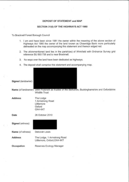 BBOWT Deposit of Statement 8 November 2010