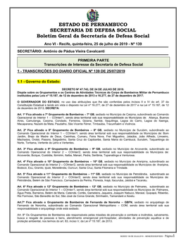 ESTADO DE PERNAMBUCO SECRETARIA DE DEFESA SOCIAL Boletim Geral Da Secretaria De Defesa Social