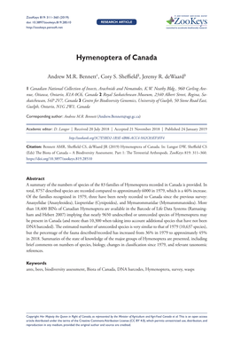 Hymenoptera of Canada 311 Doi: 10.3897/Zookeys.819.28510 RESEARCH ARTICLE Launched to Accelerate Biodiversity Research
