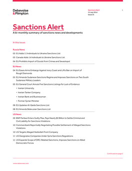 Sanctions Alert 1 15 July 2014 Issue 23