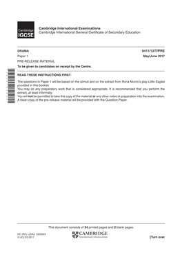 Cambridge International Examinations Cambridge International General Certificate of Secondary Education 0411/13/T/PRE