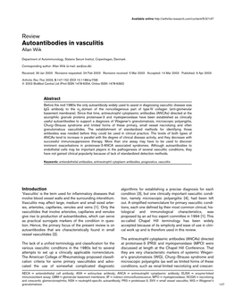 Autoantibodies in Vasculitis Allan Wiik