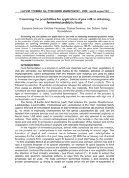 Examining the Possibilities for Application of Pea Milk in Obtaining Fermented Probiotic Foods