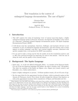 Text Translation in the Context of Endangered Language Documentation: the Case of Iquito∗