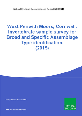 West Penwith Moors, Cornwall: Invertebrate Sample Survey for Broad and Specific Assemblage Type Identification