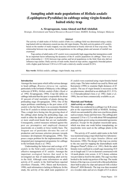 Sampling Adult Male Populations of Hellula Undalis (Lepidoptera:Pyralidae) in Cabbage Using Virgin-Females Baited Sticky Trap