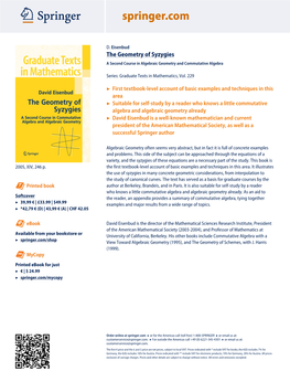 The Geometry of Syzygies a Second Course in Algebraic Geometry and Commutative Algebra