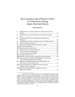 The Louisiana Code of Practice (1825): a Civilian Essai Among Anglo-American Sources