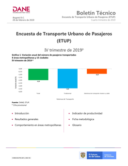 Boletín Técnico Encuesta De Transporte Urbano De Pasajeros (ETUP) Cuarto Trimestre De 2019 INTRODUCCIÓN