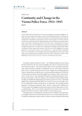 Continuity and Change in the Vienna Police Force, 1914–1945 Part I