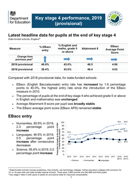 2019 Key Stage 4 Provisional Statistical Release