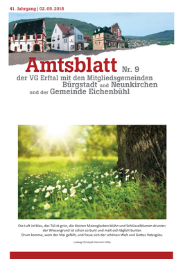 Amtsblatt Nr. 9 Der VG Erftal Mit Den Mitgliedsgemeinden Bürgstadt Und Neunkirchen Und Der Gemeinde Eichenbühl