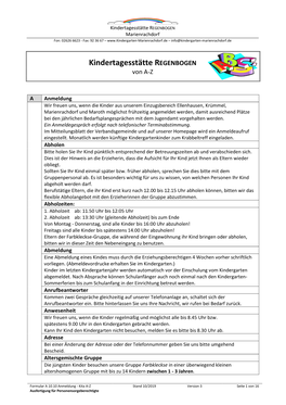 Kindertagesstätte REGENBOGEN Marienrachdorf Fon: 02626 6623 - Fax: 92 36 67 – – Info@Kindergarten-Marienrachdorf.De