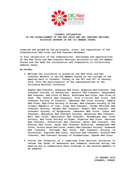 Istanbul Declaration on the Establishment of the Red Cross and Red Crescent National Societies Network in the Oic Member States
