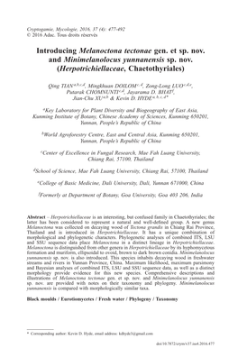 Introducing Melanoctona Tectonae Gen. Et Sp. Nov. and Minimelanolocus Yunnanensis Sp. Nov. (Herpotrichiellaceae, Chaetothyriales