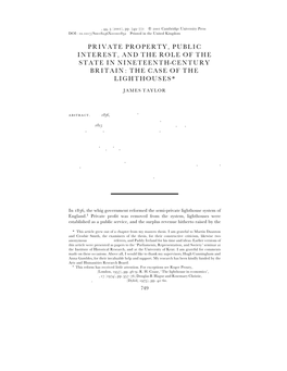 Private Property, Public Interest, and the Role of the State in Nineteenth-Century Britain: the Case of the Lighthouses*