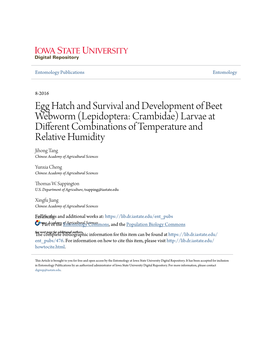 Egg Hatch and Survival and Development of Beet Webworm