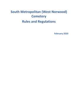 West Norwood) Cemetery Rules and Regulations