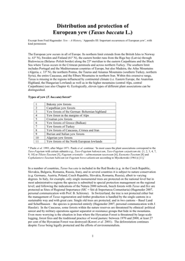 Distribution and Protection of European Yew (Taxus Baccata L.)