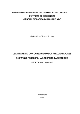 Universidade Federal Do Rio Grande Do Sul - Ufrgs Instituto De Biociências Ciências Biológicas - Bacharelado
