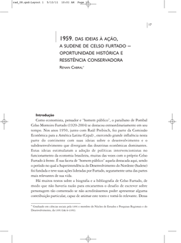 1959. Das Ideias À Ação, a Sudene De Celso Furtado – Oportunidade Histórica E Resistência Conservadora