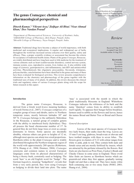 The Genus Crataegus: Chemical and Pharmacological Perspectives Dinesh Kumar Et Al