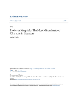 Professor Kingsfield: the Om St Misunderstood Character in Literature Michael Vitiello