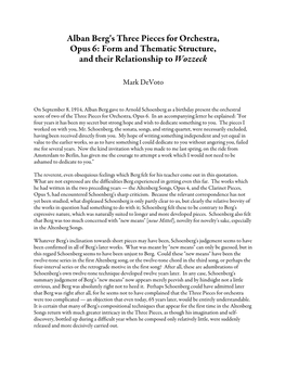 Alban Berg's Three Pieces for Orchestra, Opus 6: Form and Thematic Structure, and Their Relationship to Wozzeck