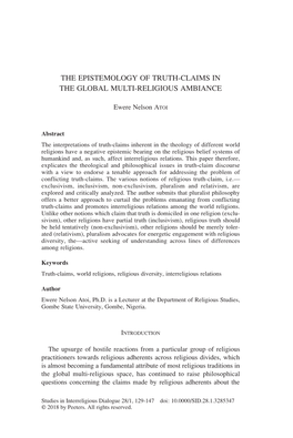 The Epistemology of Truth-Claims in the Global Multi-Religious Ambiance