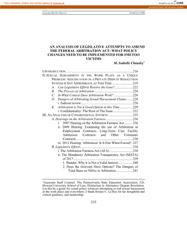 An Analysis of Legislative Attempts to Amend the Federal Arbitration Act: What Policy Changes Need to Be Implemented for #Metoo Victims M