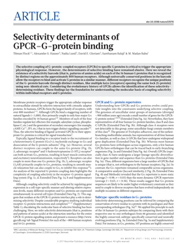 Selectivity Determinants of GPCR–G-Protein Binding Tilman Flock1,2, Alexander S