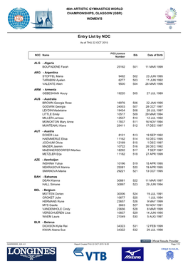Entry List by NOC
