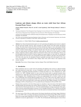 Land-Use and Climate Change Effects on Water Yield from East African Forested Water Towers Charles Nduhiu Wamucii1, Pieter R