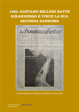 1920: Gaetano Belloni Batte Girardengo E Vince La Sua Seconda Sanremo