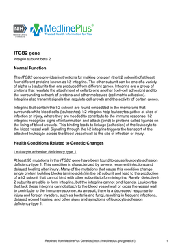 ITGB2 Gene Integrin Subunit Beta 2
