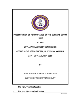 Performance of the Supreme Court for 2017 Made to the 20Th Annual