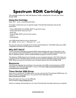 Spectrum ROM Cartridge Instructions