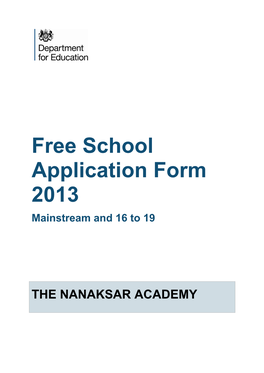 Free School Application Form 2013 Mainstream and 16 to 19