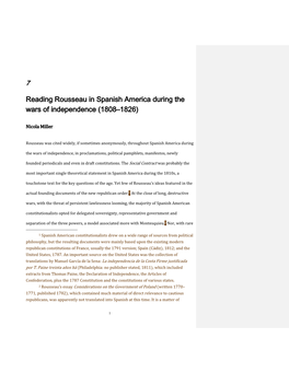 Reading Rousseau in Spanish America During the Wars of Independence (1808–1826)