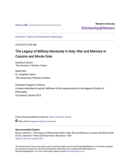The Legacy of Military Necessity in Italy: War and Memory in Cassino and Monte Sole