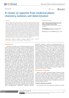 A Review on Saponins from Medicinal Plants: Chemistry, Isolation, and Determination