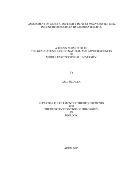 Assessment of Genetic Diversity in Picea Orientalis (L.) Link