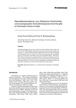 Protistology Dipartiella Kazubskisp. Nov. (Ciliophora: Peritrichida), A