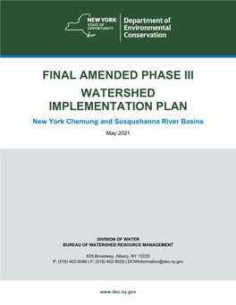 FINAL AMENDED PHASE III WATERSHED IMPLEMENTATION PLAN New York Chemung and Susquehanna River Basins May 2021