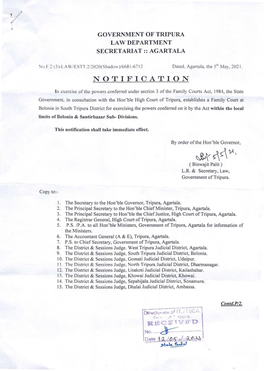 Notification Regarding Establishment of Family Court at Belonia in South