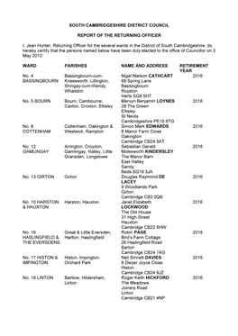 South Cambridgeshire District Council Report Of