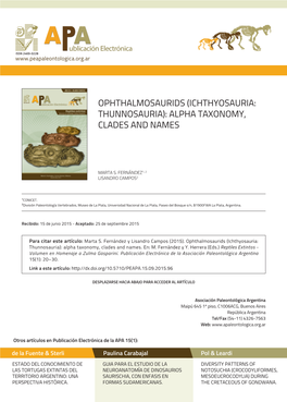 Ophthalmosaurids (Ichthyosauria: Thunnosauria): Alpha Taxonomy, Clades and Names